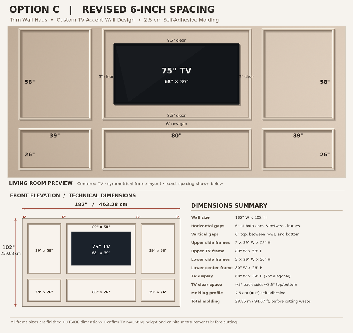 Jeremy Custom Order – 6 Frame Self-Adhesive TV Wall Molding Kit