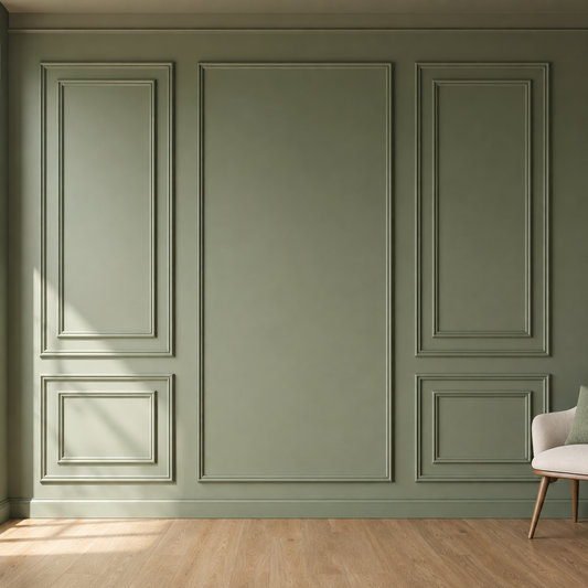 Molding for wainscoting: picture frame wainscoting kit with three upper and two lower frames