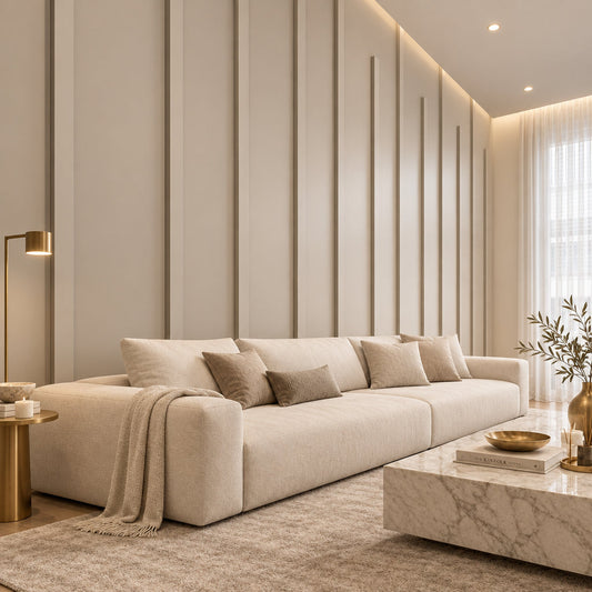 Contemporary wall paneling with flat square edge frames painted the wall color