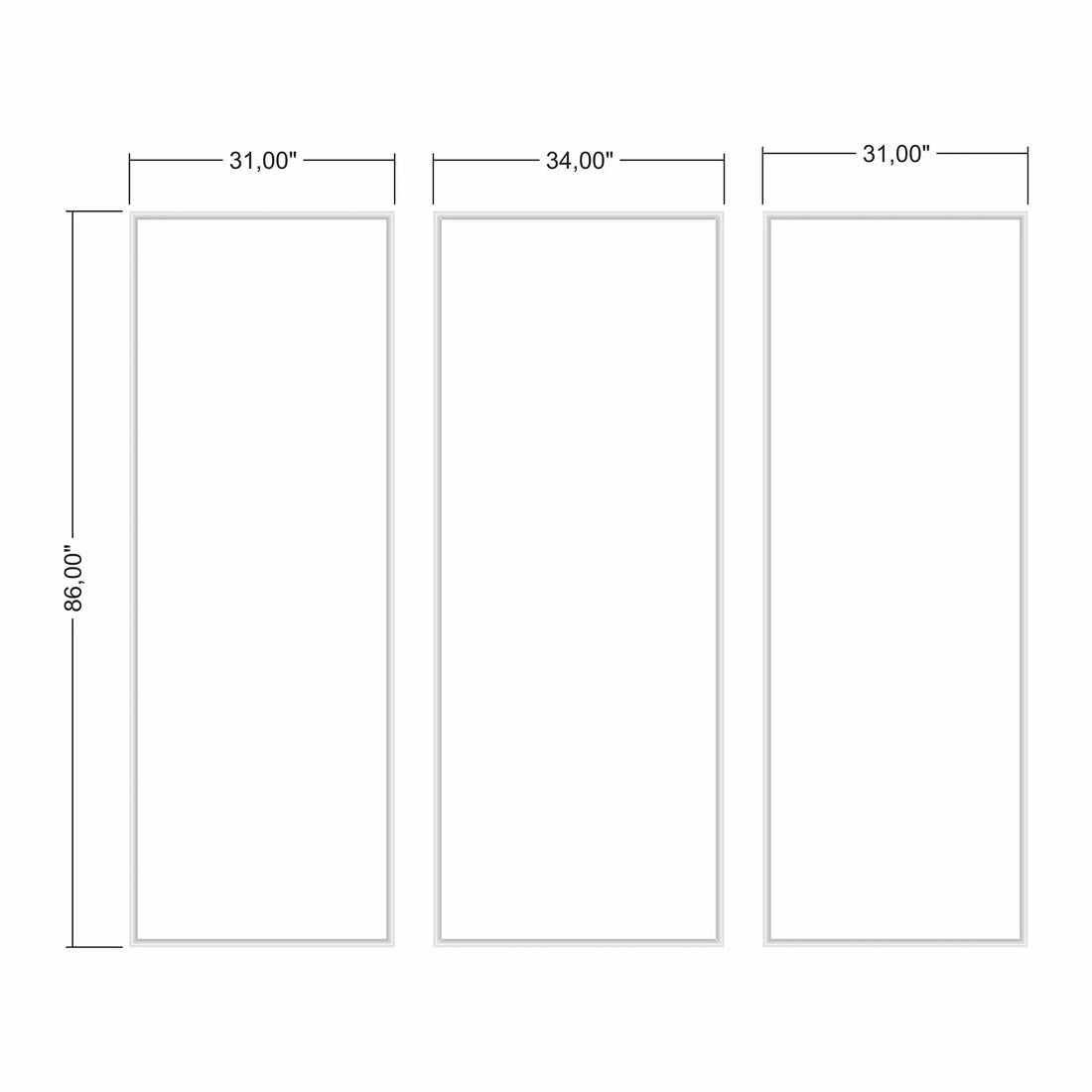 Easy wall molding with three tall self-adhesive frames