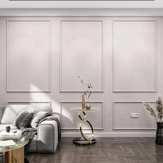 Box molding idea: white picture frame boxes in a living room