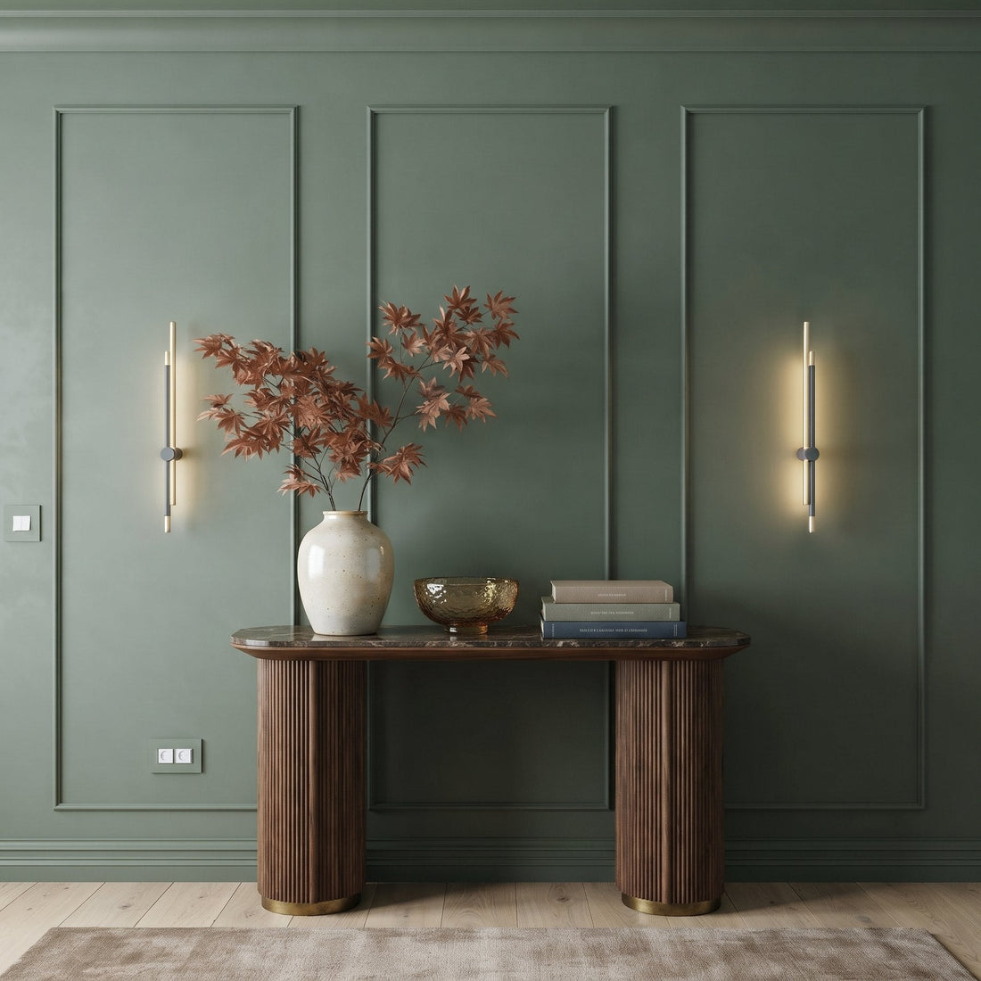 Traditional wall molding with classic vertical picture frames