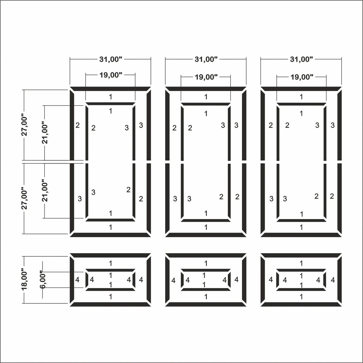 Accent Wall Molding Kit layout drawing with frame dimensions