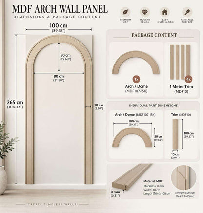 Arch Wall Decor Molding dimensions and package contents