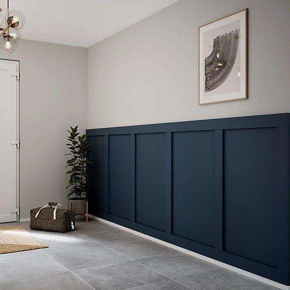 Board and Batten Grid Kit, navy board and batten half wall in a hallway