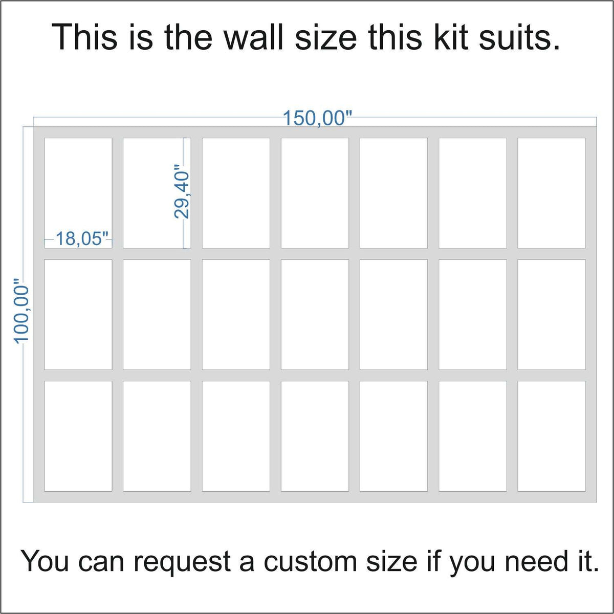 Wall size the Board and Batten Decorative Wall Panels fits (custom sizes available)