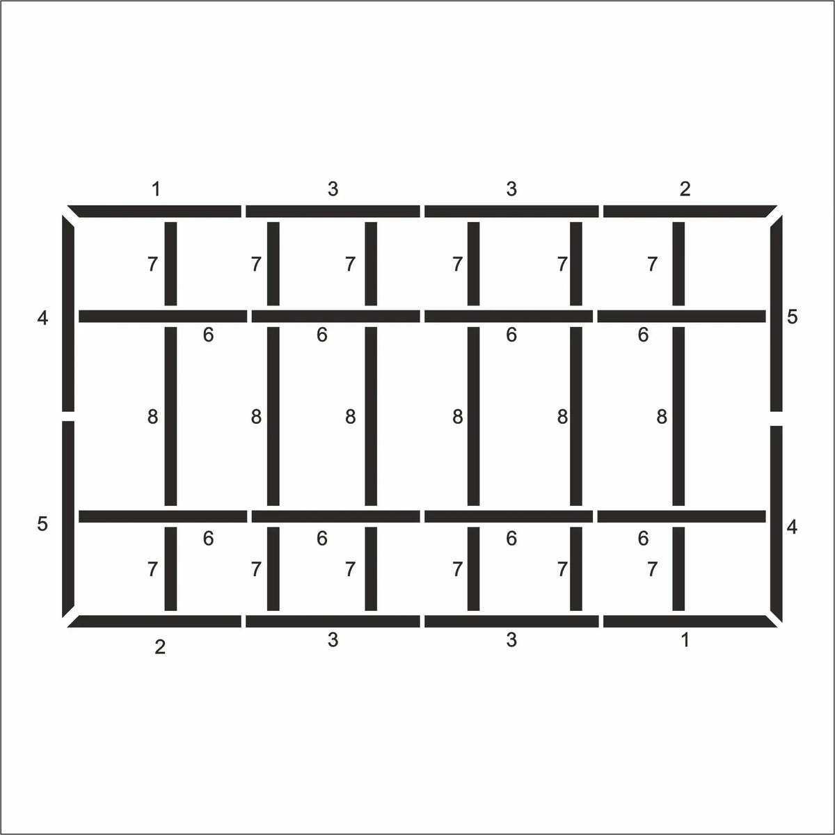 Board and Batten Wall Trim layout drawing with frame dimensions