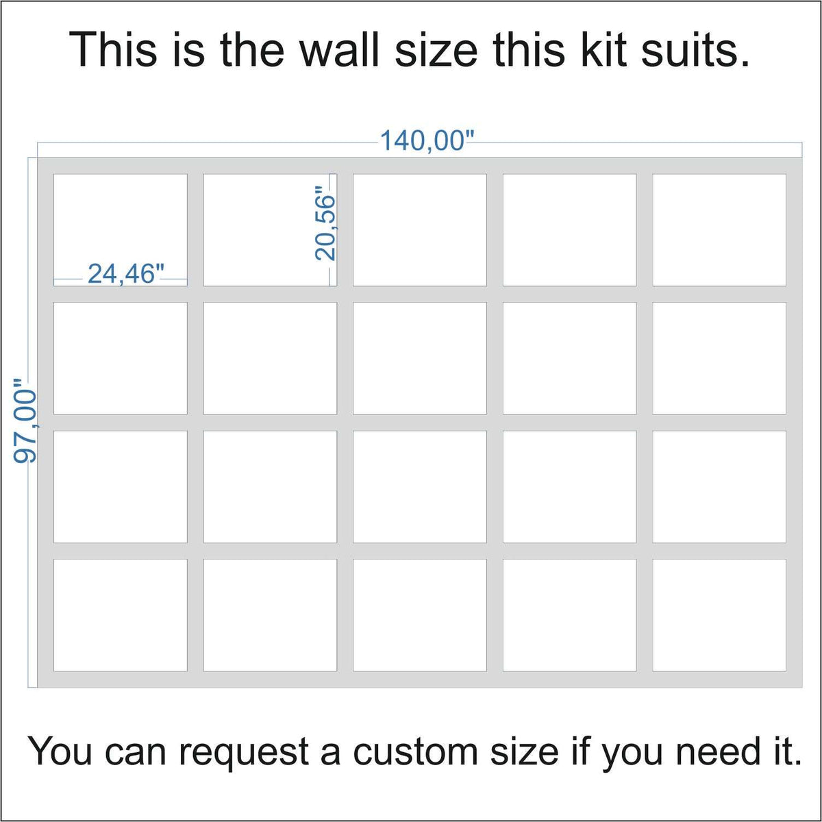 Wall size the Board and Batten Wall Kit fits (custom sizes available)
