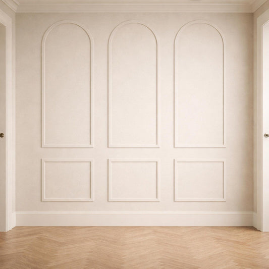 Arched Wall Molding, beige arched wall molding on an accent wall