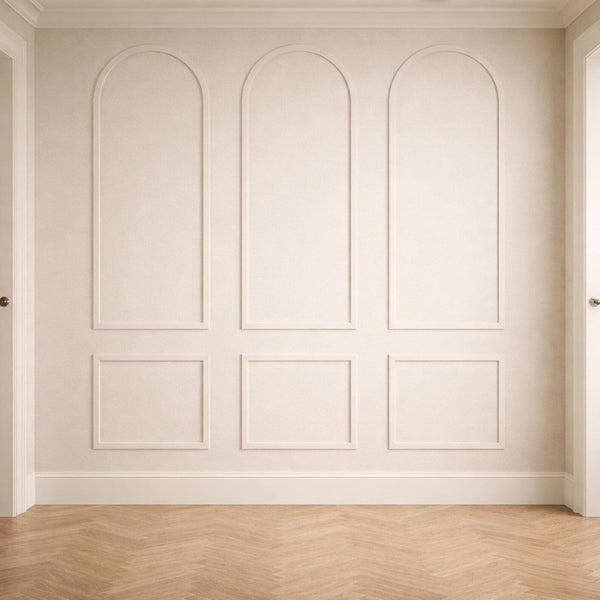 Arched Wall Molding, beige arched wall molding on an accent wall