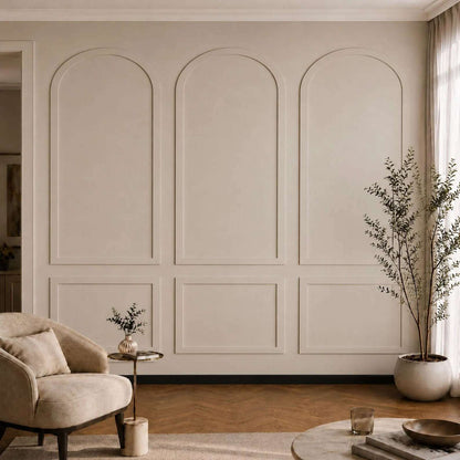 Beige arched wall molding in a living room