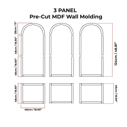 Arched Wall Molding layout drawing with frame dimensions