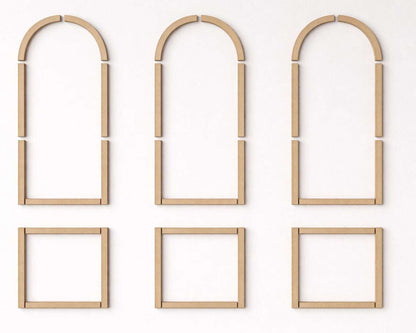 Arched Wall Molding pieces laid out on the floor, second view