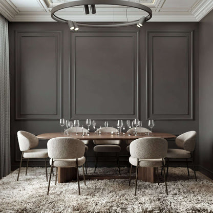 Dining Room Wainscoting, charcoal gray double picture frame wall molding in a dining room