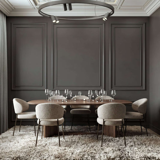 Dining Room Wainscoting, charcoal gray double picture frame wall molding in a dining room