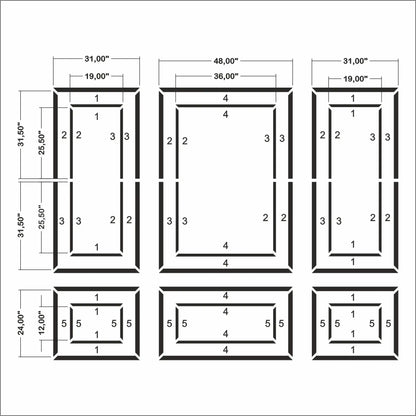 Dining Room Wainscoting layout drawing with frame dimensions