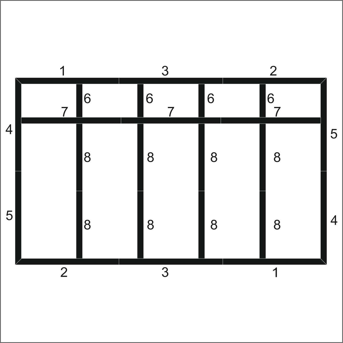 DIY Board and Batten Wall Panels layout drawing with frame dimensions