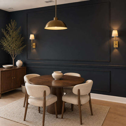 Navy picture frame wall molding in a dining room