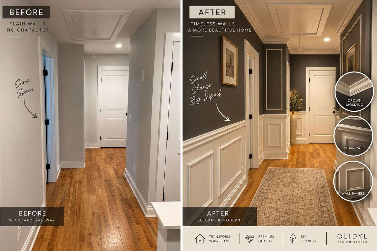 Before and after: hallway makeover with wainscoting wall molding