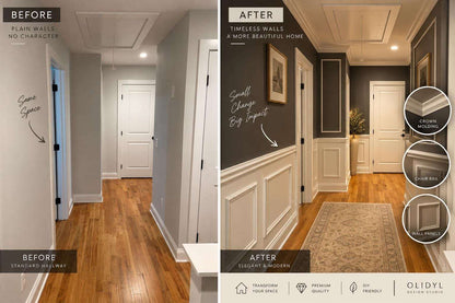 Before and after: hallway makeover with wainscoting wall molding