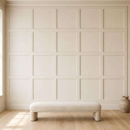Cream grid board and batten wall on an accent wall