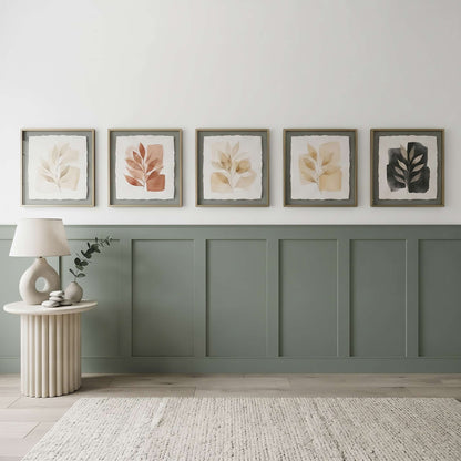 Half Wall Paneling, sage green board and batten half wall in a hallway