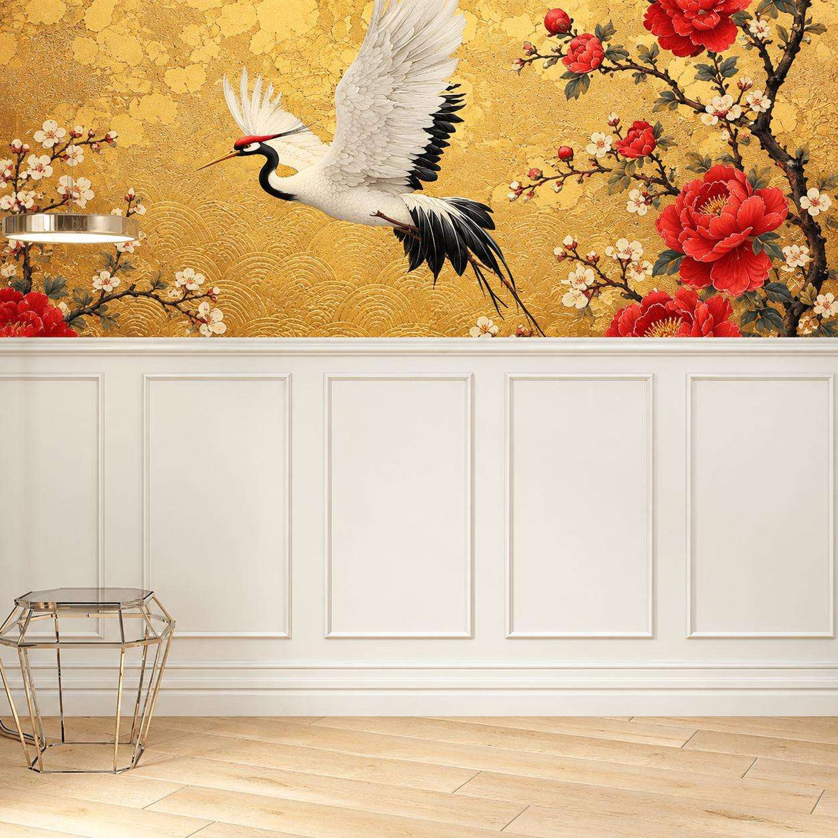 Half Wall Wainscoting Kit with 6 cm Chair Rail, white half wall wainscoting below floral wallpaper