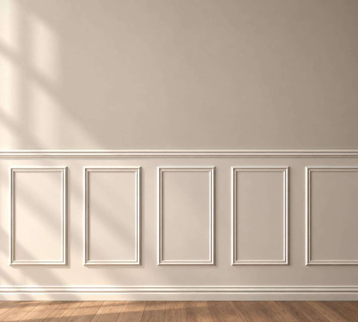Half wall trim idea: beige half wall picture frame wainscoting on an accent wall