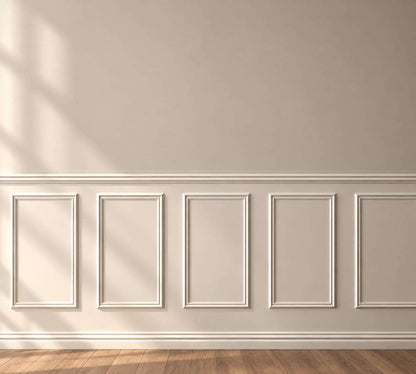 Half wall trim idea: beige half wall picture frame wainscoting on an accent wall
