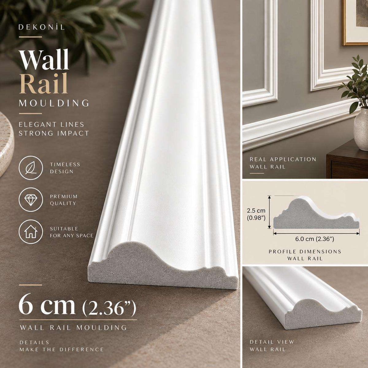 6 cm (2.36 in) chair rail molding profile