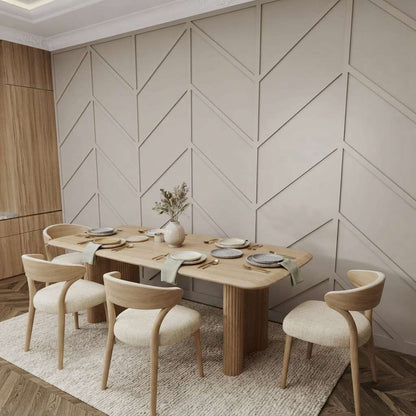 Herringbone Wall Molding Kit, beige herringbone wall molding in a dining room