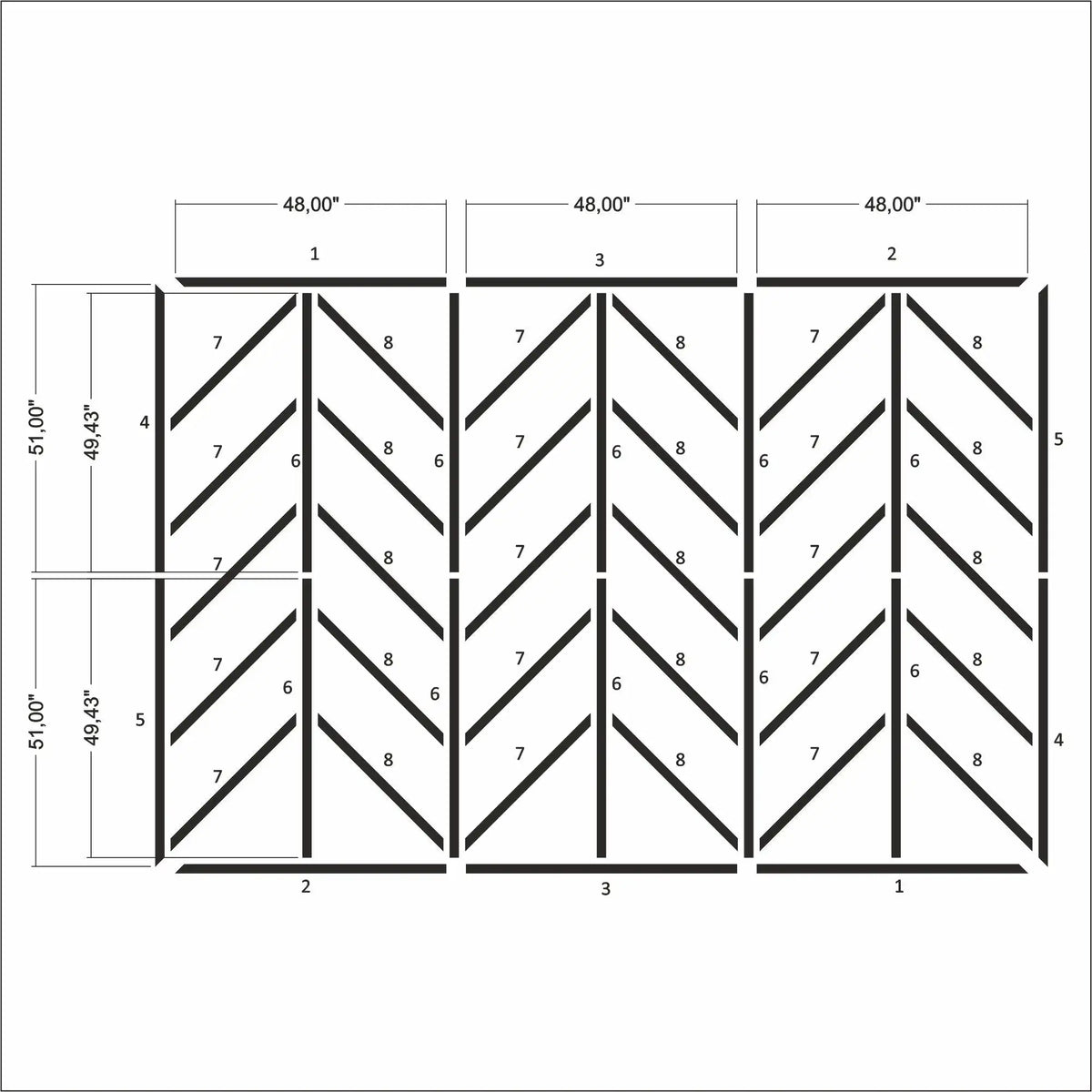 Herringbone Wall Molding Kit numbered piece assembly diagram