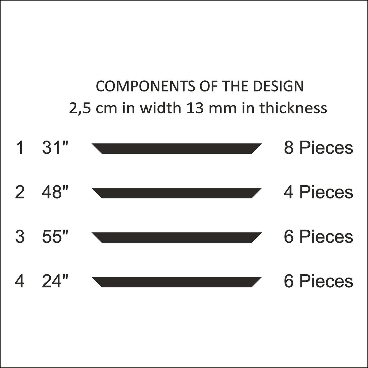 Modern Wall Trim Kit cut list: strip lengths and piece counts
