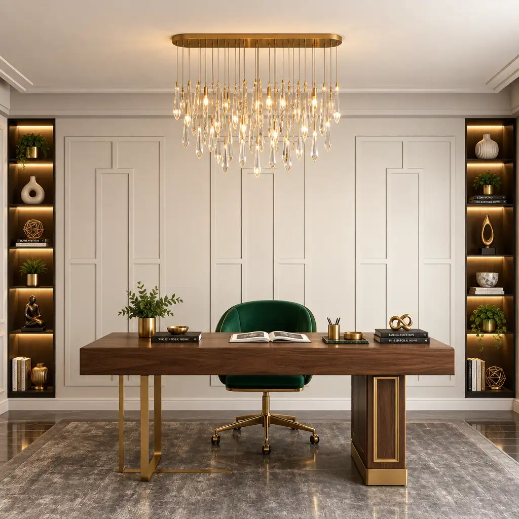 White picture frame wall molding in a home office
