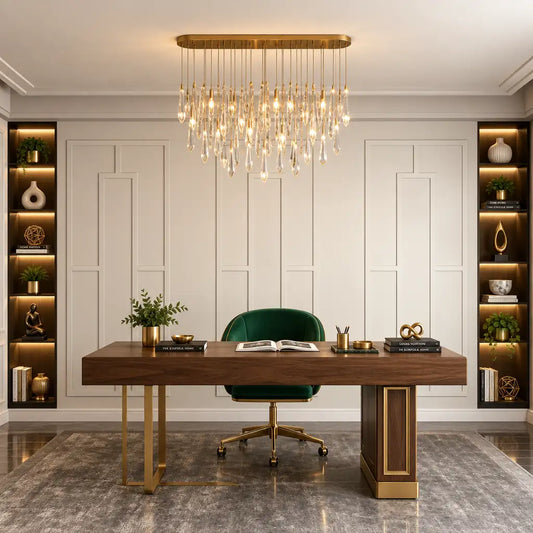White picture frame wall molding in a home office alternate view