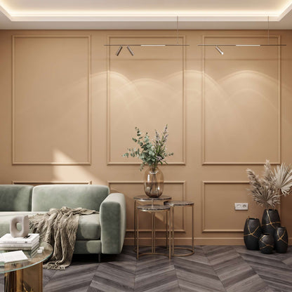 Tan picture frame wall molding in a living room