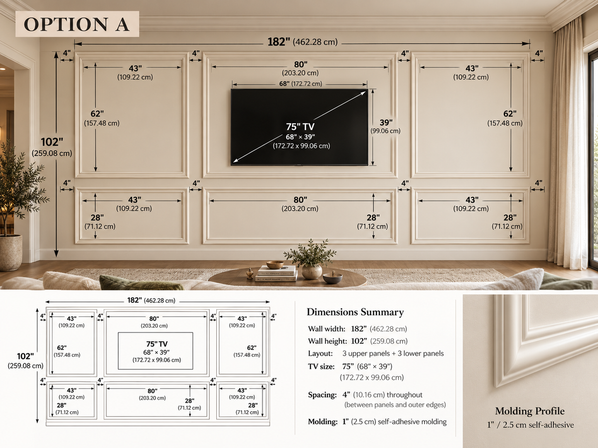 Jeremy Custom Order – 6 Frame Self-Adhesive TV Wall Molding Kit