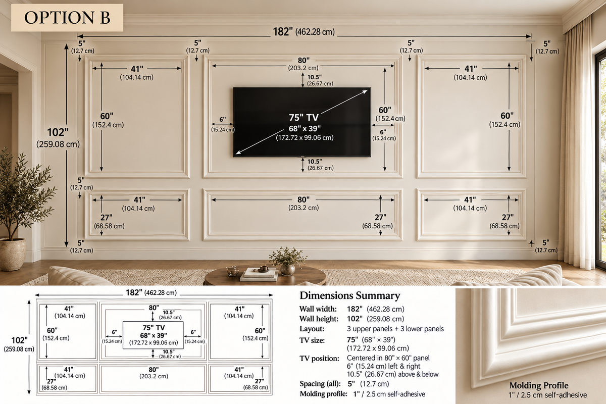 Jeremy Custom Order – 6 Frame Self-Adhesive TV Wall Molding Kit
