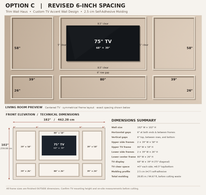 Jeremy Custom Order – 6 Frame Self-Adhesive TV Wall Molding Kit