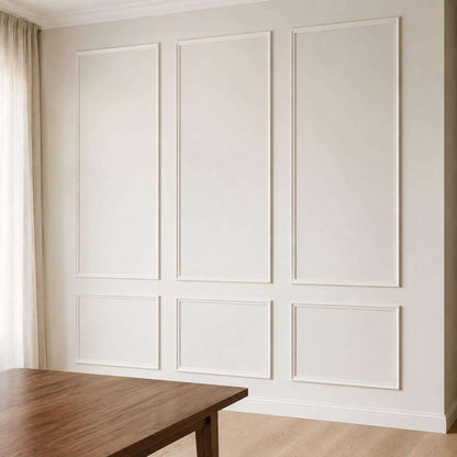 Picture Frame Wainscoting Kit, white picture frame wall molding on an accent wall