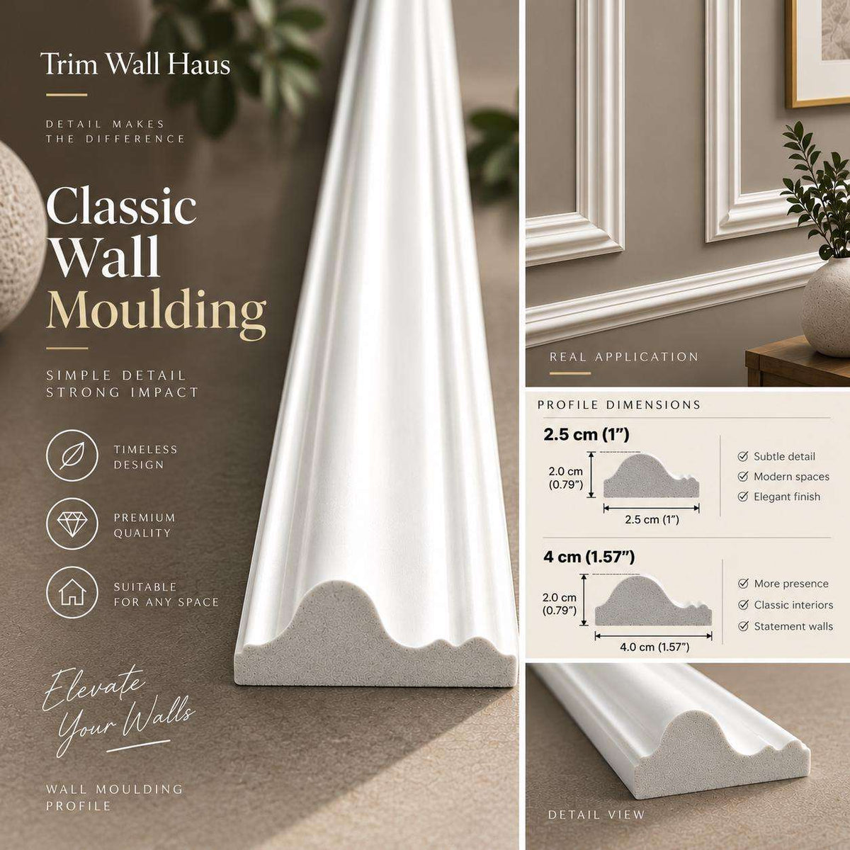 Wall molding profile widths with real application view