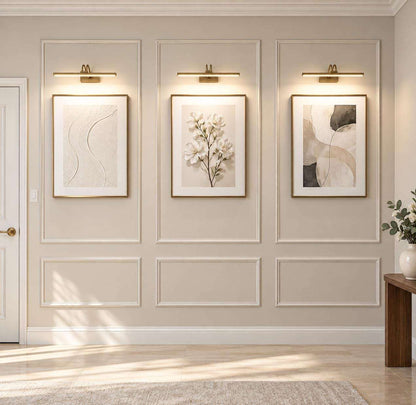 Picture Frame Wall Molding Package, beige picture frame wall molding in a hallway