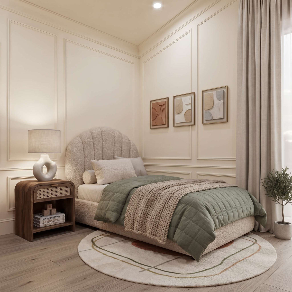 Wall Molding Kit with Chair Rail, cream bedroom wall molding design behind the bed