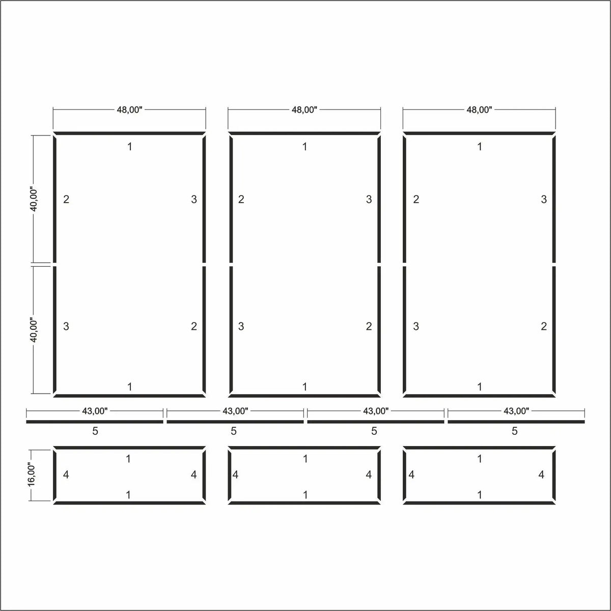 Wall Molding Kit with Chair Rail layout drawing with frame dimensions
