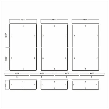 Wall Molding Kit with Chair Rail layout drawing with frame dimensions