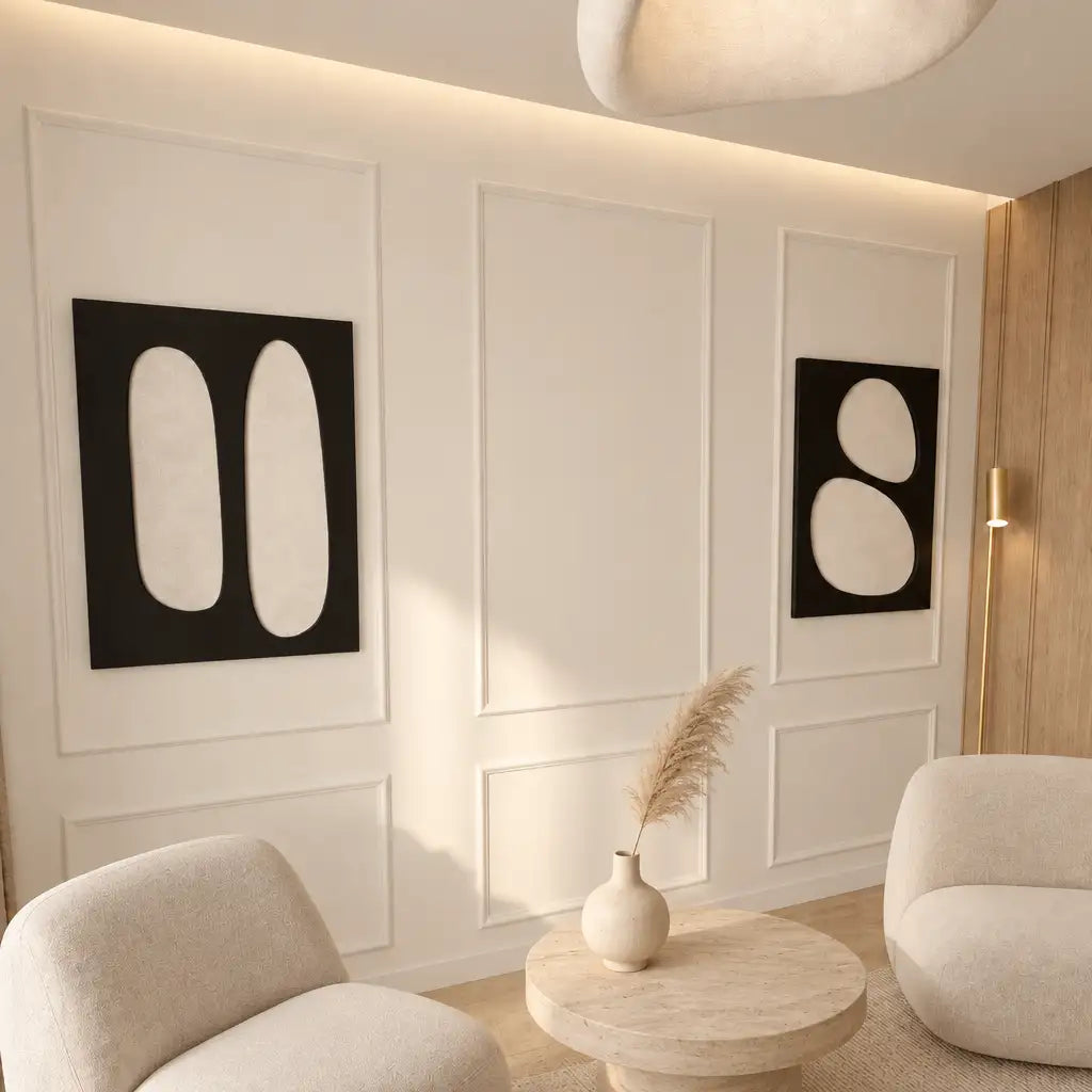 White picture frame wall molding in a living room