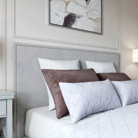 Renter Friendly Peel and Stick Wall Panels, light gray bedroom wall molding design behind the bed