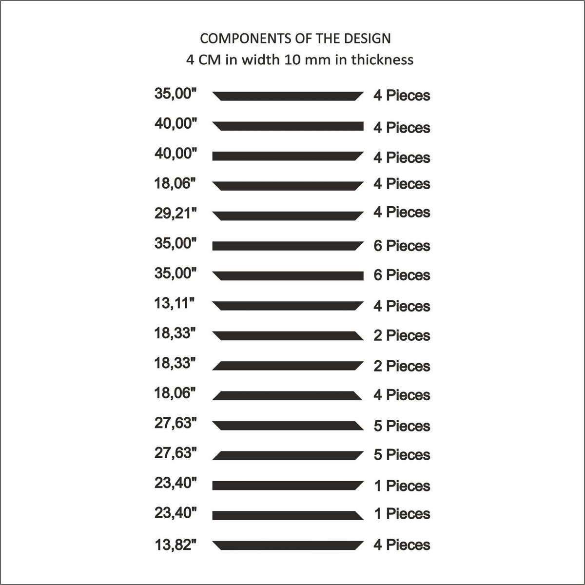 Square Edge Wall Molding cut list: strip lengths and piece counts