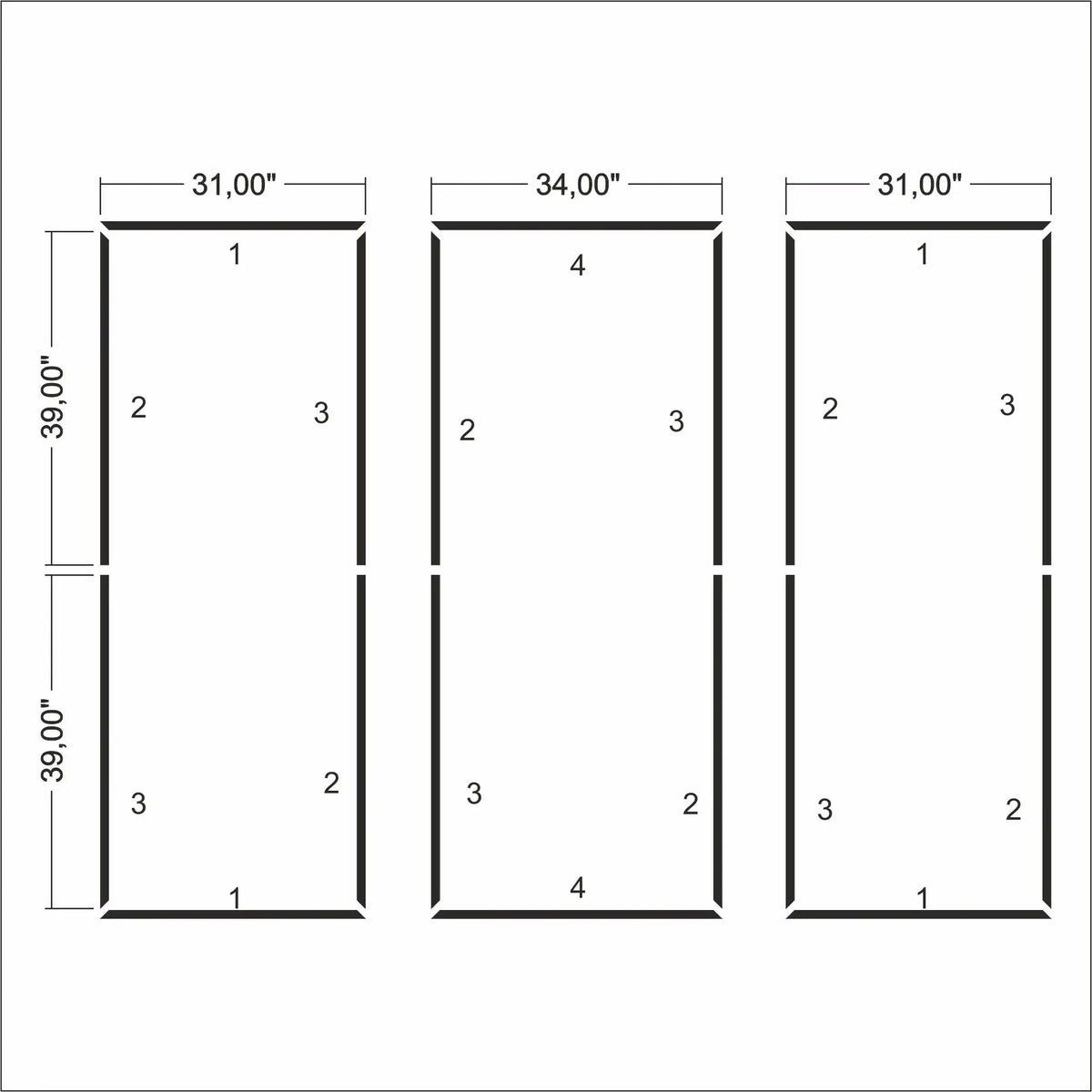 Wainscoting Wall Molding Kit layout drawing with frame dimensions