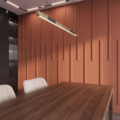 Modern Wall Trim, terracotta vertical slat wall molding in a dining room